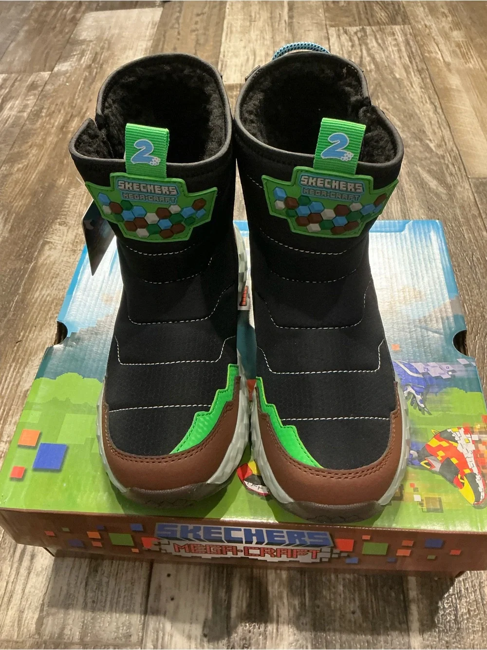 Skechers Minecraft Kids Black, Brown & Green Rain/Snow Boots Size 3.5